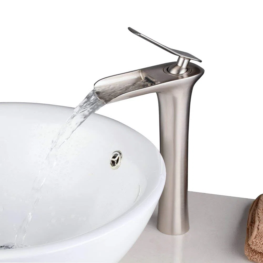 Beelee BL9009NH Miscelatore Rubinetto Bagno Cascata con Corpo alto, Monocomando Rubinetto per lavabo in ottone massiccio, Finitura Nichel Spazzolata