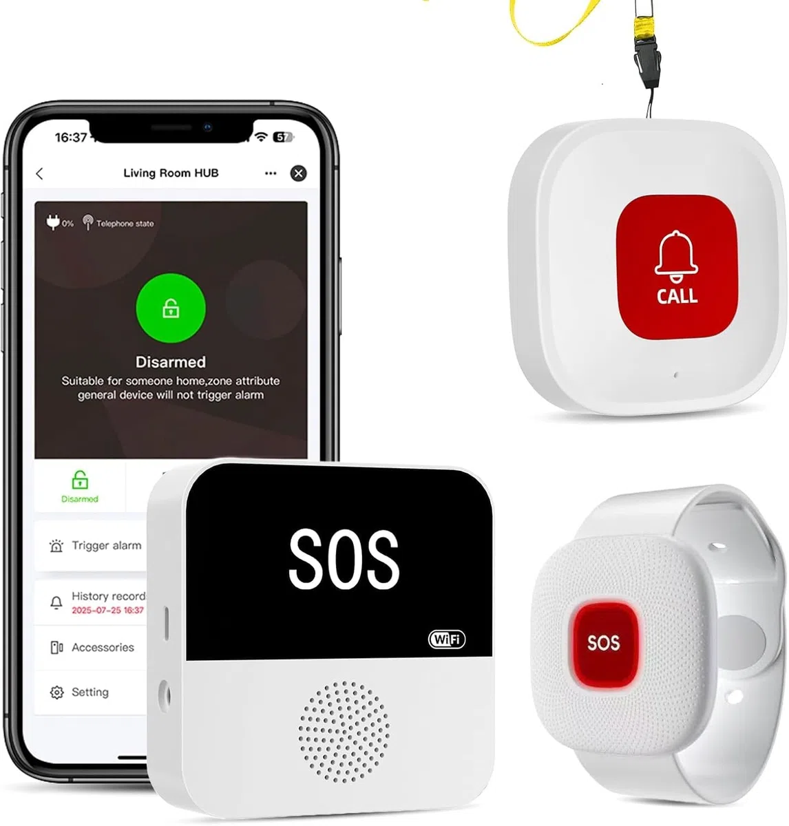 Salvavita Anziani Tuya WiFi Pulsante Emergenza Anziani Sistema di Allarme di Emergenza per i Cittadini Anziani Pazienti Disabili Anziani (Supporto solo 2.4GHz Wi-Fi)