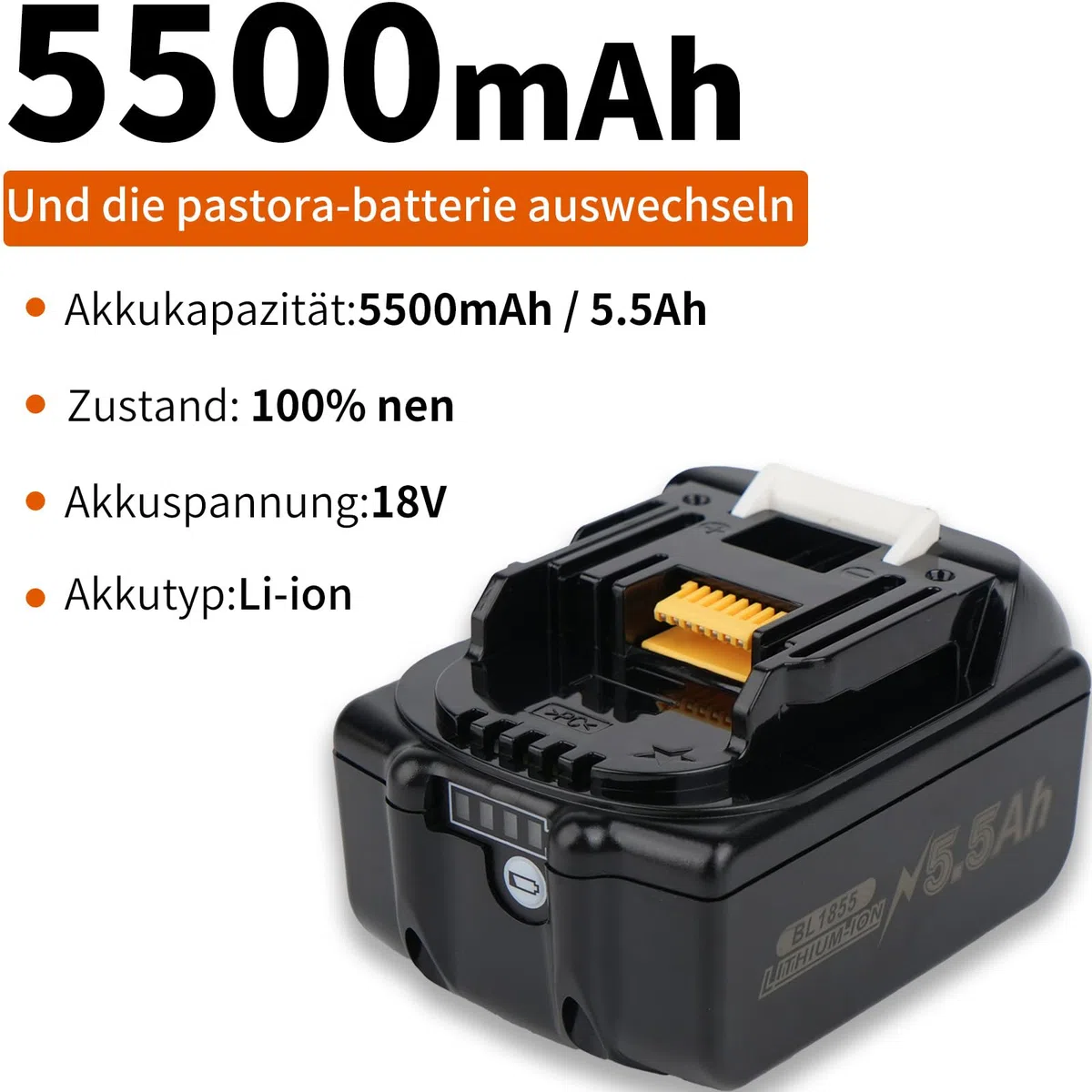 Batteria makita 18v，5500 mAh, 18 V, con caricatore DC18RC, compatibile con BL1860 BL1860B BL1855 BL1855B BL1850 BL1850B BL1860B DC18RC