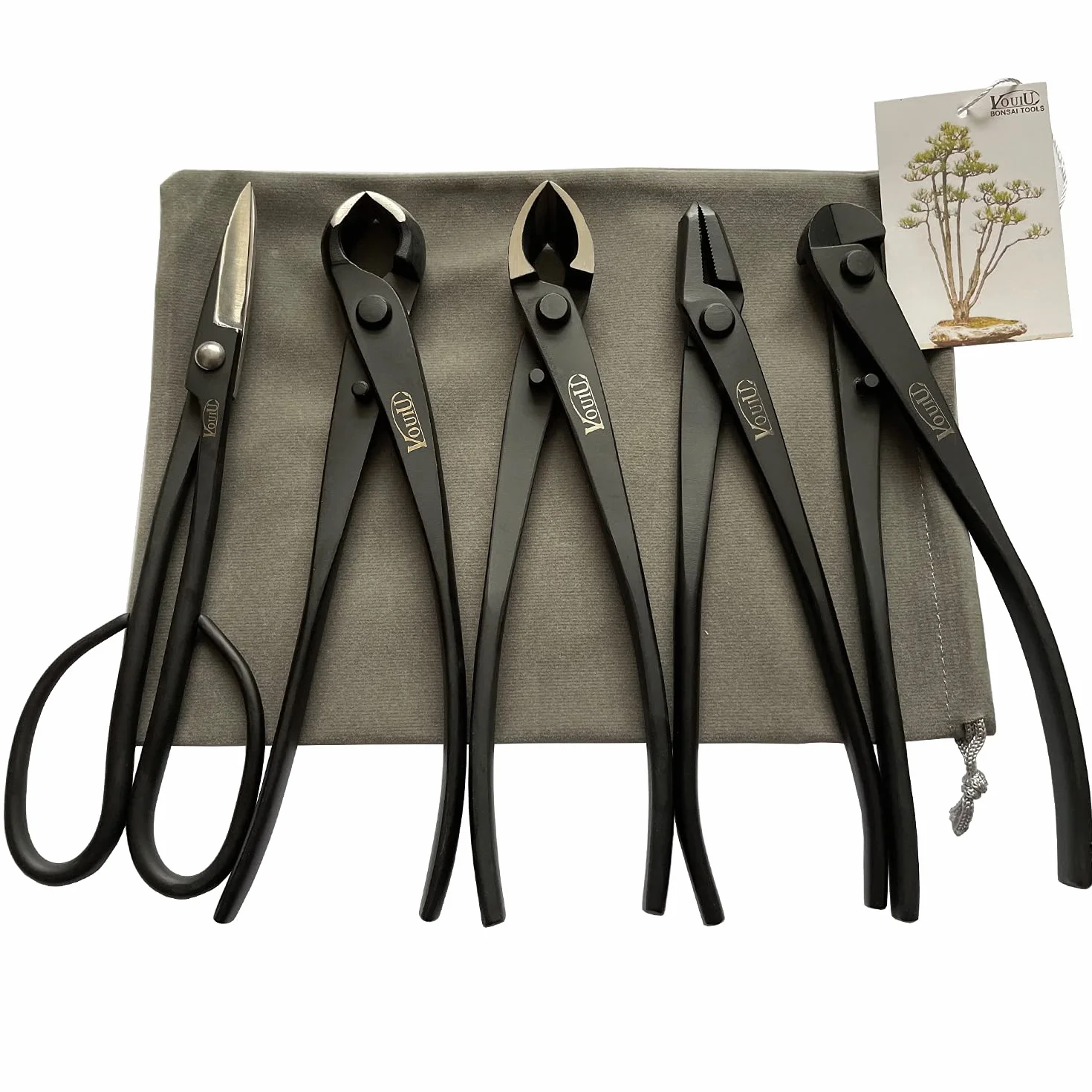 vouiu Set di 5 Attrezzi per Bonsai, taglierina a manopola, taglierina concava, tronchese per Cavi, pinze Jin, Forbici per Bonsai