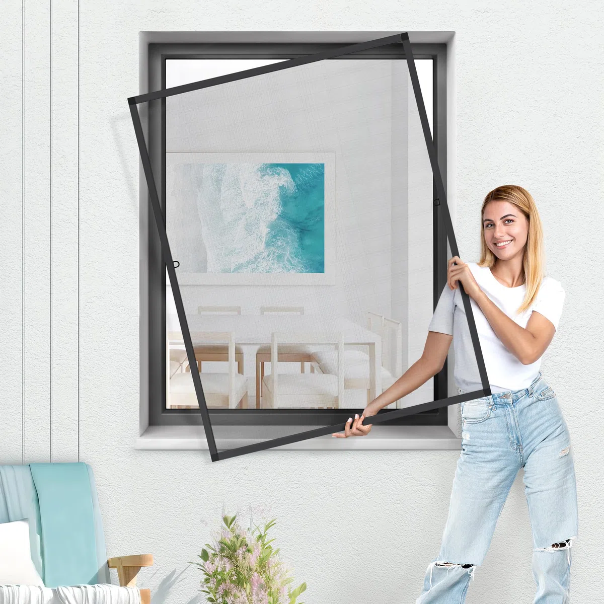 jarolift Zanzariera per Finestre SlimLine, Montabile Senza Fori, con Telaio in Alluminio, 110 x 150 cm, Antracite