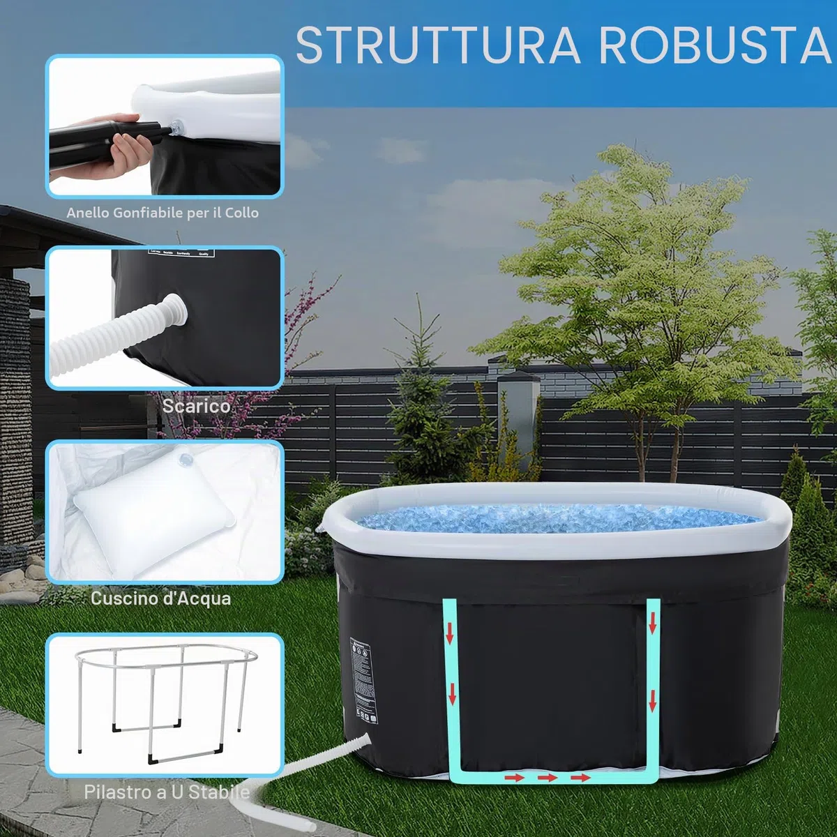 Vasca da Bagno Ovale, 115x55x57cm Vasca da Bagno Pieghevole per Atleti, Vasca di Recupero Ghiaccio Isolata, Vasca Crioterapia Mobile con Coperchio per Esterni Giardino o Doccia Spa (Ice Bath)