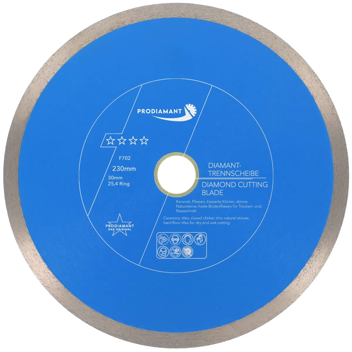 PRODIAMANT Disco da taglio diamantato Tile Professional 230 mm x 30/25,4 mm F702 ProRim no break out su piastrelle smaltate gres porcellanato ceramica e pietra naturale