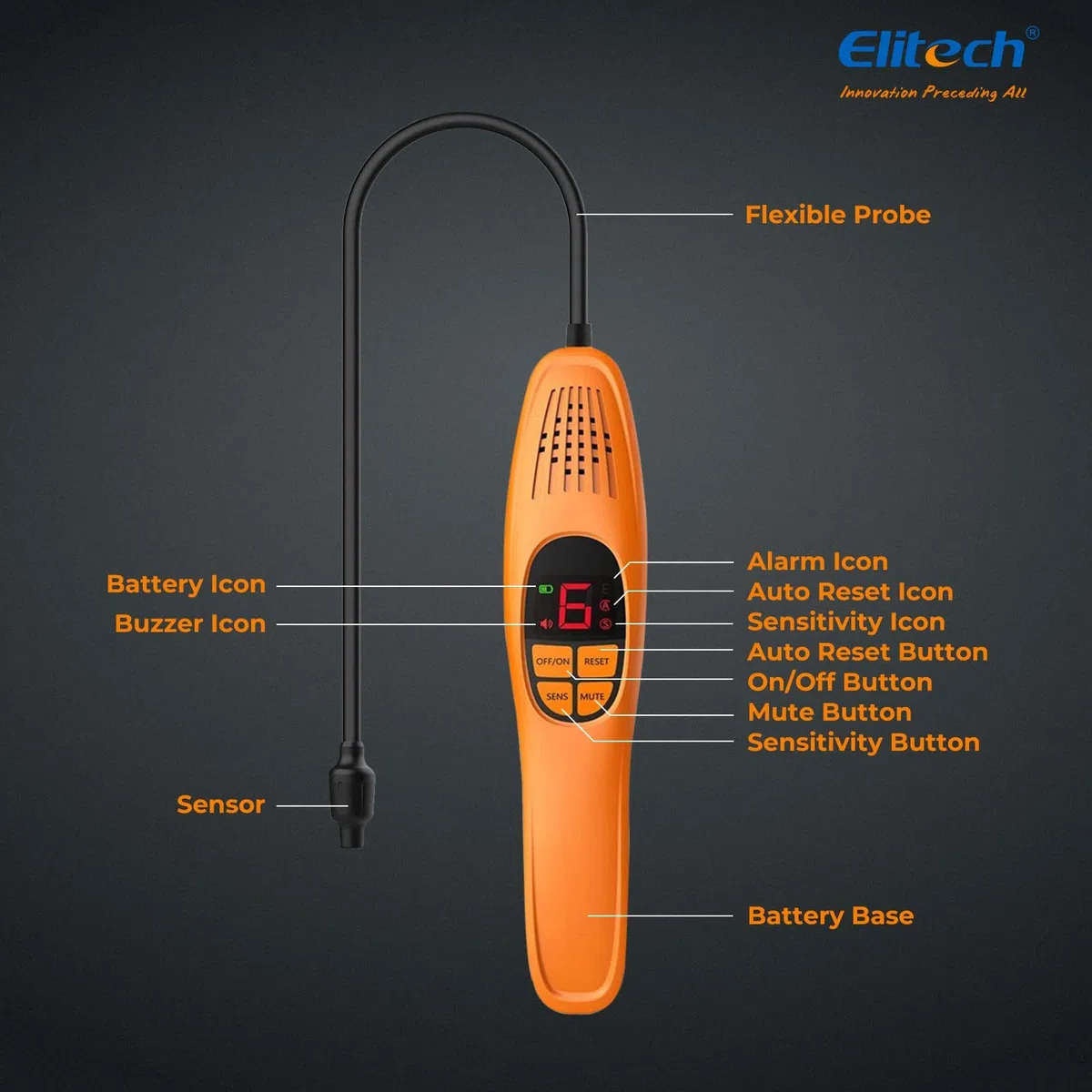Elitech Rilevatore Portatile di Perdite di Gas Refrigerante con Diodo Riscaldato, Verifica Tutti Gli Alogeni R32 R410A R134A R404 ecc. per Condizionatori LD-100+