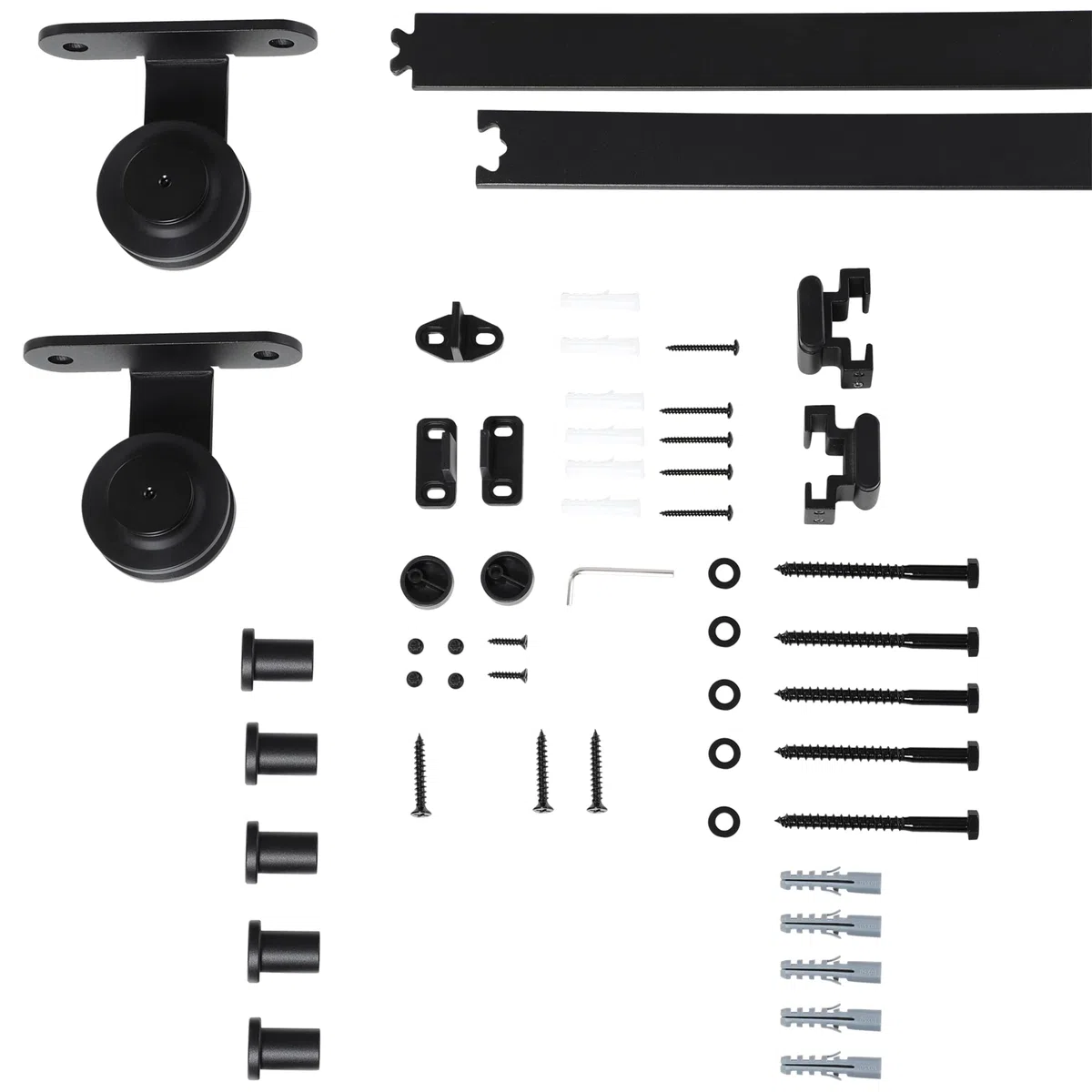 HOMCOM Kit Porta Scorrevole con Binari, Fermi e Guide, Kit per Porte Scorrevoli in Acciaio al Carbonio, 200x40x0.6 cm, Nero