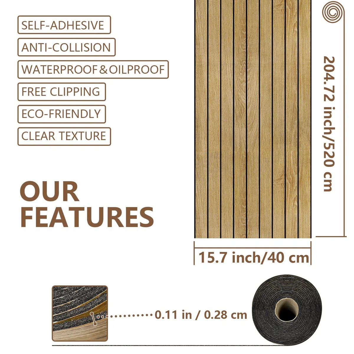 WADILE In PVC Con Venatura Del Legno Per Pareti, 40 Cm X 5,2 M, Insonorizzanti Per Rivestimenti Murali, Murali Removibili E Autoadesivi, 3D Per Decorazione Interna, Copertura Di 2 M²