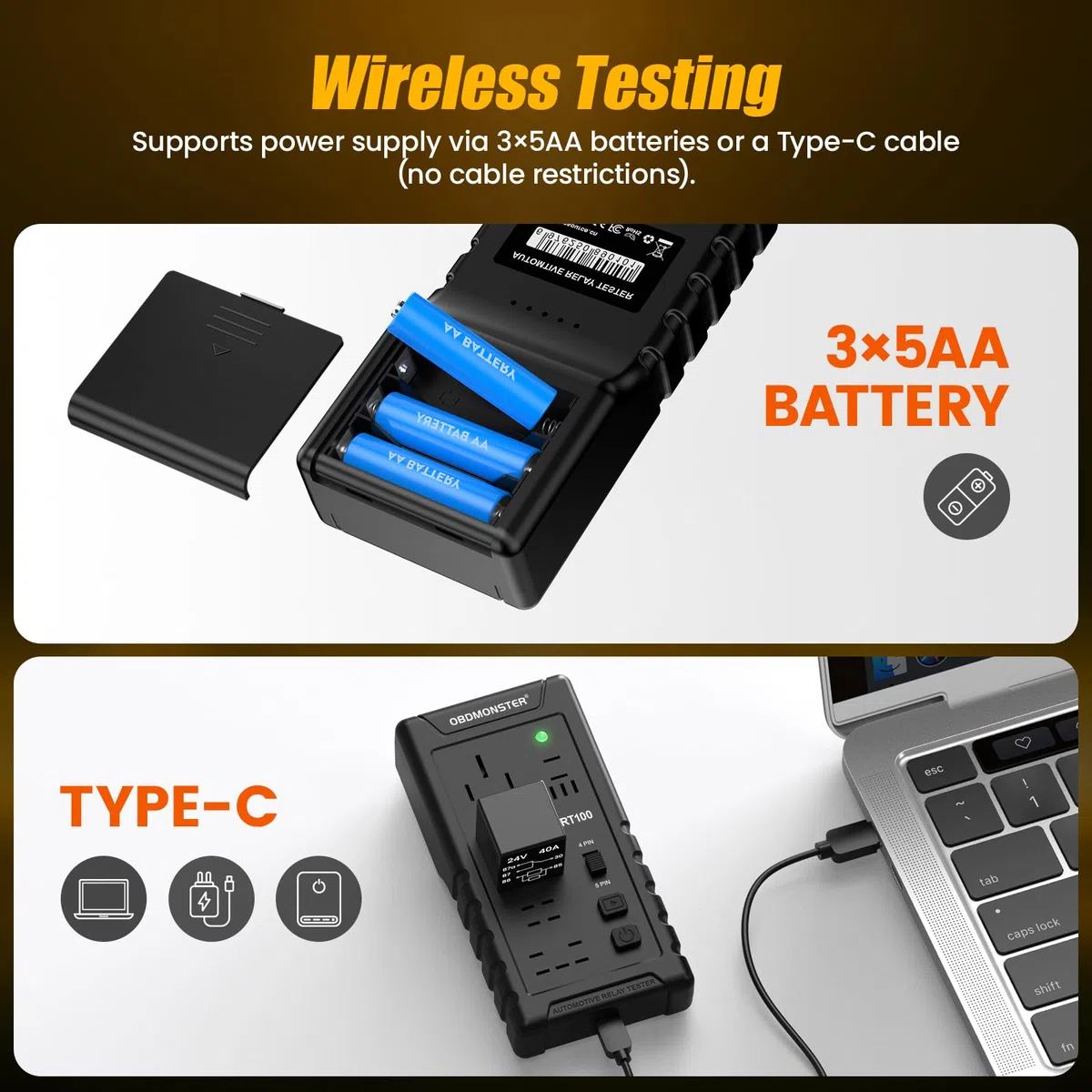 Tester relè per auto 12 V/24 V, strumento di ispezione e diagnostica wireless a 4 pin, 5 pin, adatto per tester di relè con 5 diverse posizioni di piedi, per ruote dei motori marini