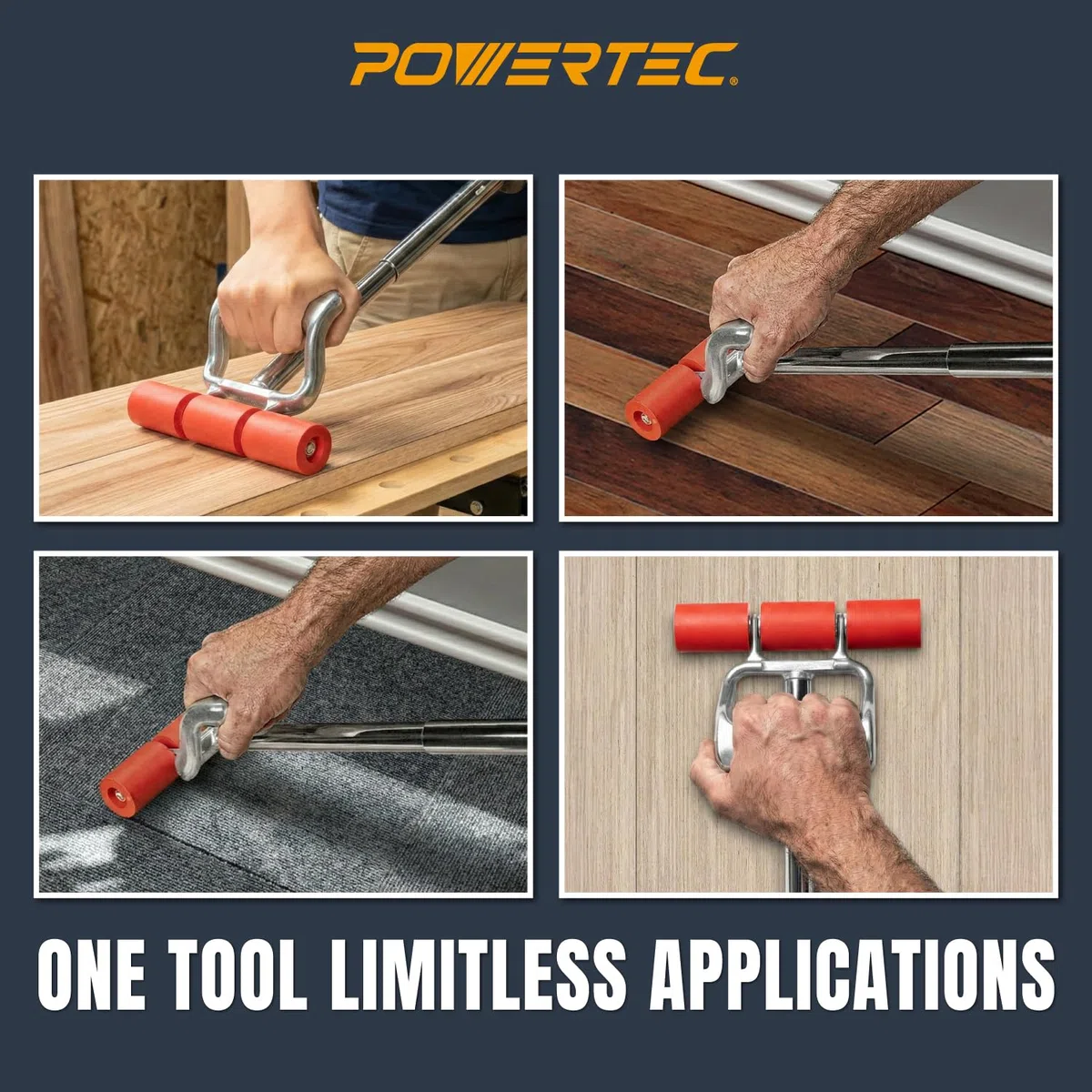 POWERTEC Rullo Estensibile 71033 Resistente da 68,9 cm | Seconda Maniglia pressofusa per Una Maggiore Leva, Argento/Rosso