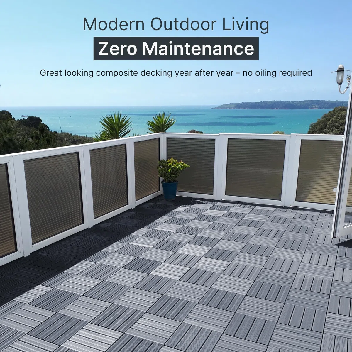 CLICK-DECK Piastrelle per pavimenti in composito | Per patio, balcone, cemento, vasca idromassaggio, pavimenti quadrati da 30 x 30 cm, facile installazione, bassa manutenzione, ottimo drenaggio (6