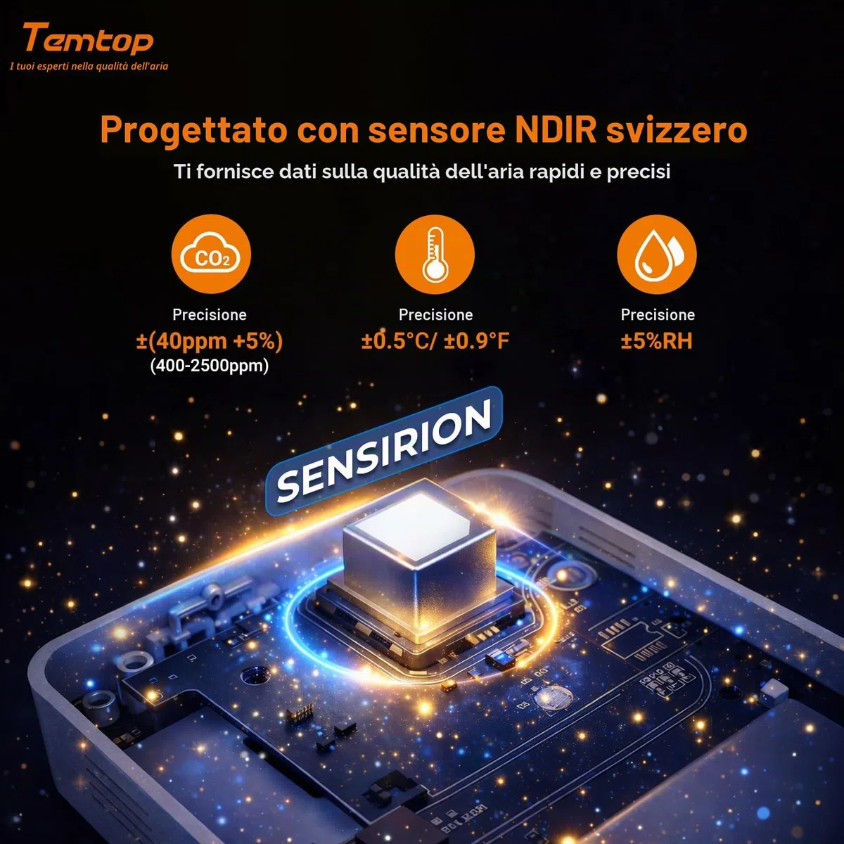 Temtop Rilevatore di CO2 Portatile C1, Misuratore di Qualità dell'Aria Interna con Sensore CO2 Termometro e Igrometro per Casa Ufficio Scuola