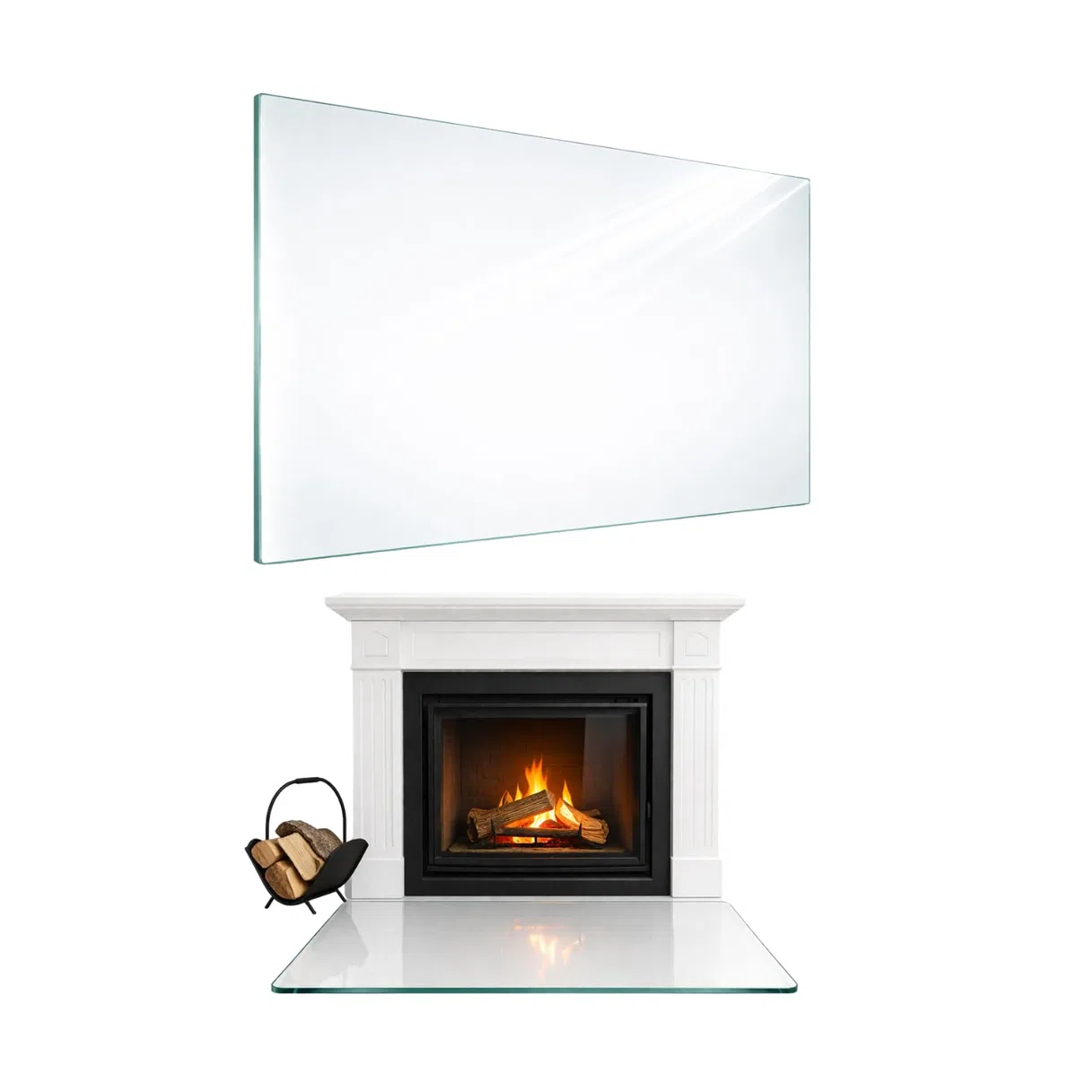 TMK ArtDeko Piastra parascintille per caminetto - Piastra rettangolare in vetro di sicurezza ESG trasparente per stufe a camino - 65x60 cm
