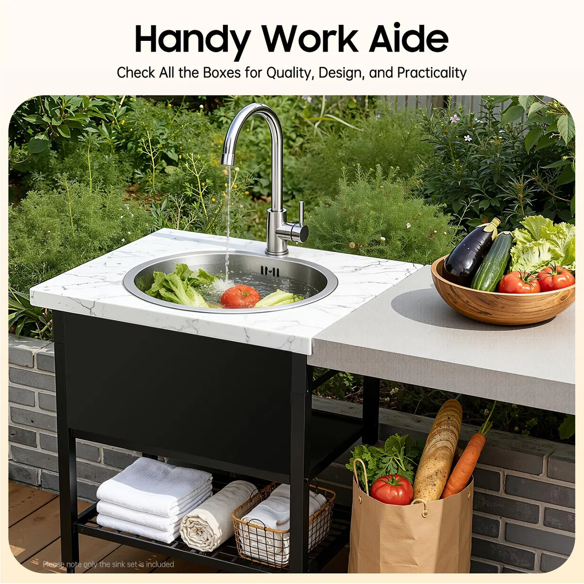 Lavello Rotondo in Acciaio Inox 304, Lavandino Circolare 38x38cm, Lavello da Cucina con Cestello Filtrante 10cm, Scarico e Tubo di Trabocco in Acciaio Inox per Ristoranti, Hotel