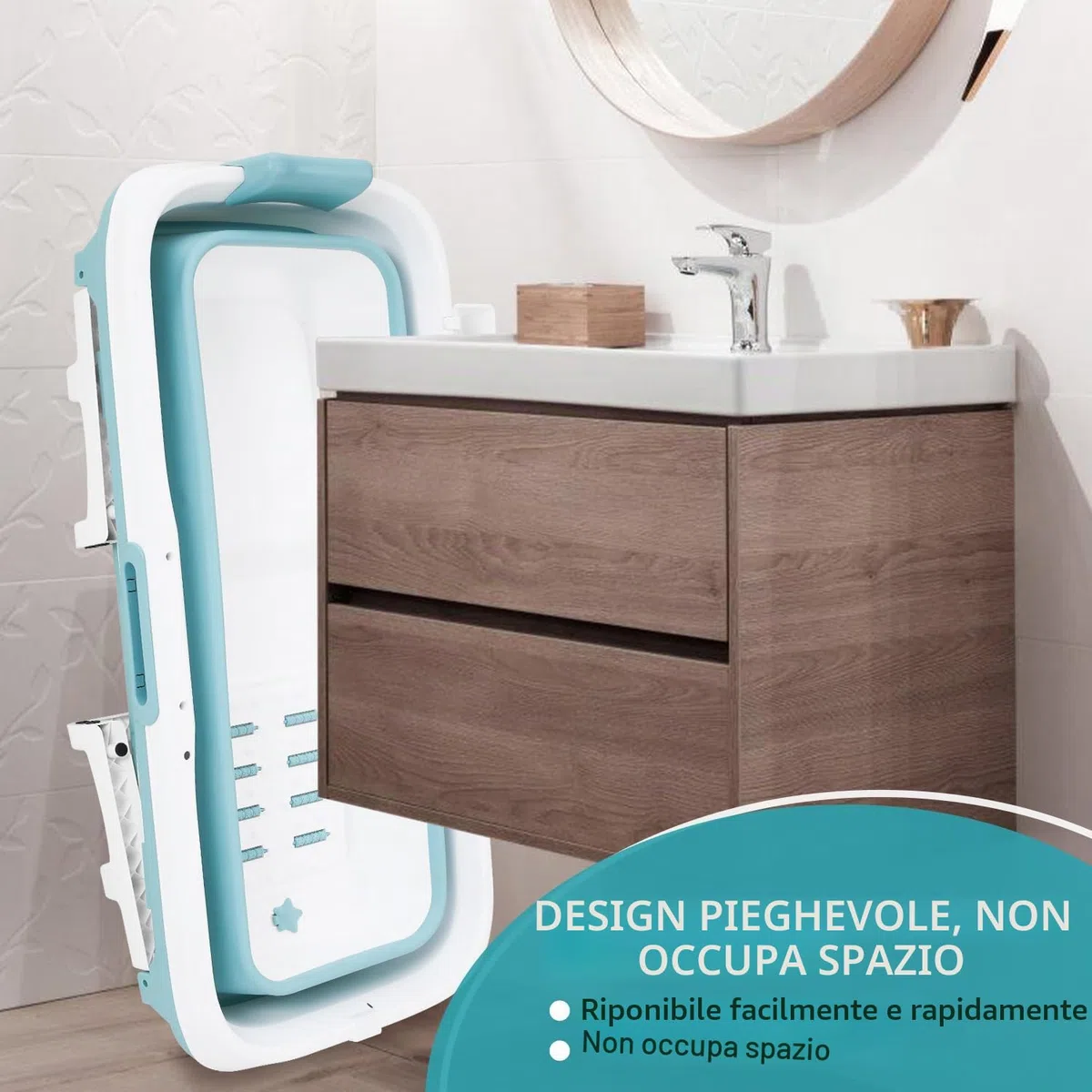 Vasca da bagno pieghevole per adulti - 149 x 60 x 50 cm - Portatile - Vasca da bagno mobile pieghevole con coperchio e rulli massaggianti - Portasapone - Per bagno e doccia - Blu