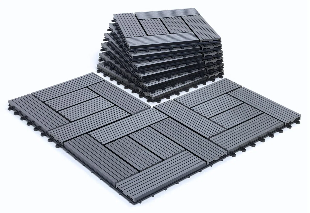 CLICK-DECK Piastrelle per pavimenti in composito | Per patio, balcone, cemento, vasca idromassaggio, pavimenti quadrati da 30 x 30 cm, facile installazione, bassa manutenzione, ottimo drenaggio (6
