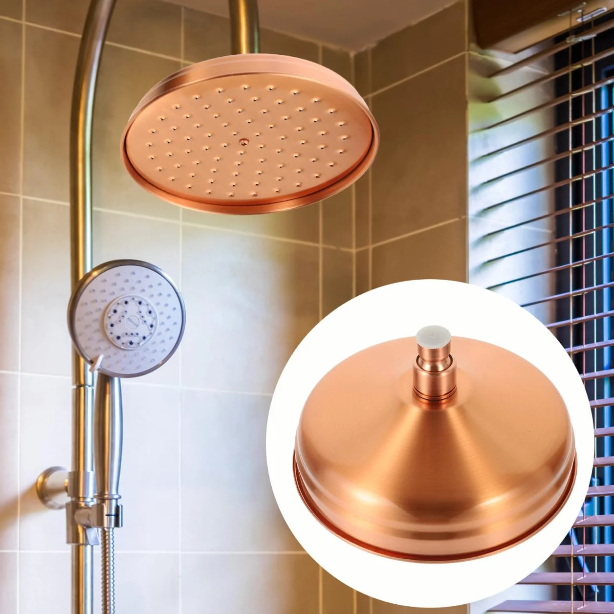 Angoily Soffione Doccia in Rame Antico 8 Pollici Rotondo a Pioggia Con Getti in Silicone Soffione Da Soffitto Per Bagno Facile Installazione E Design Vintage Per Esperienza Relax