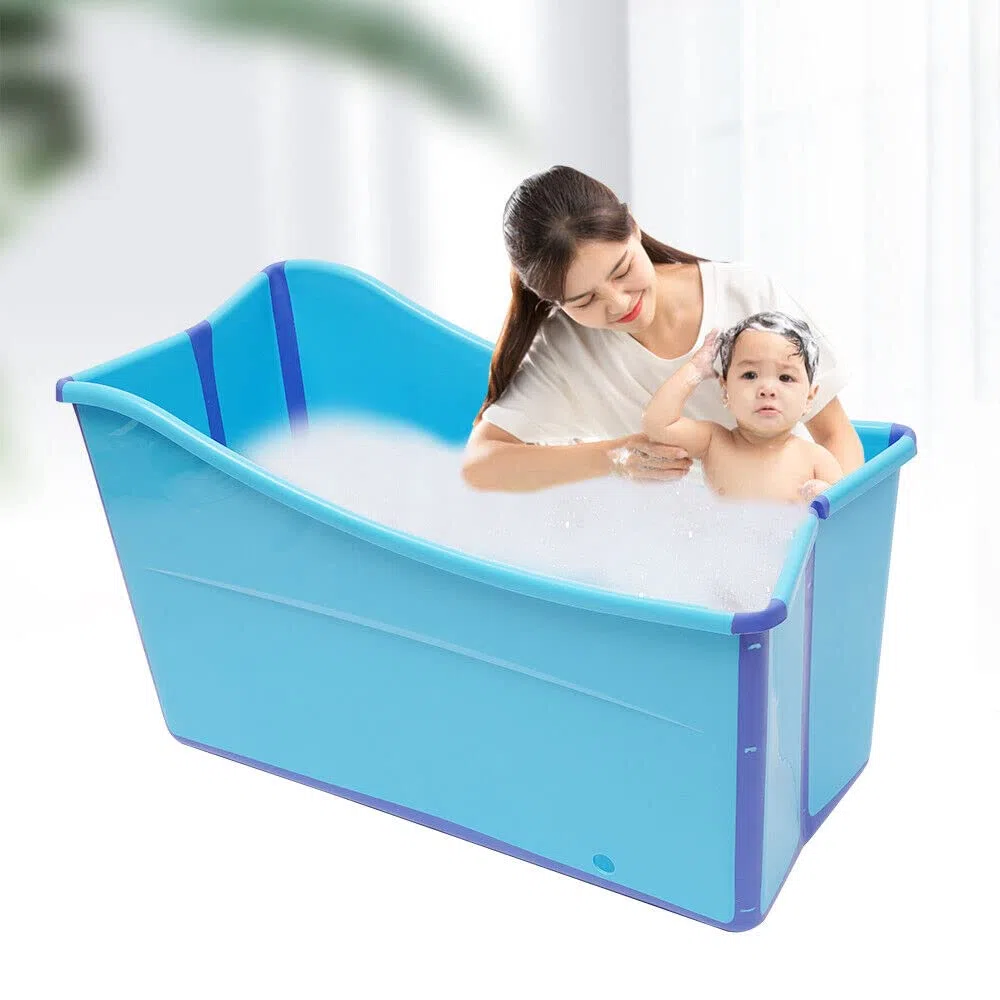 Vasca da bagno pieghevole di grandi dimensioni, per adulti e bambini, portatile, portatile, SPA, secchio rettangolare pieghevole, blu, mobile, per sauna, bagno, massaggio, 98 x 50 x 56 cm