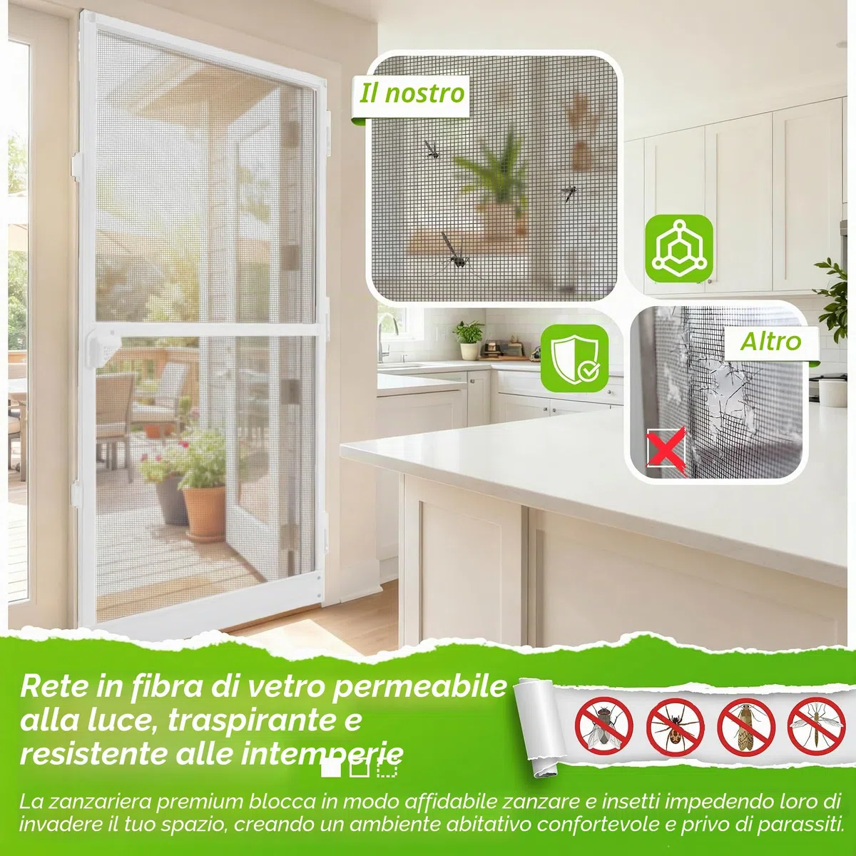 Zanzariera per porta, zanzariera con zanzariera e telaio in alluminio, 120 x 240 cm, zanzariera per balcone, soggiorno, terrazza