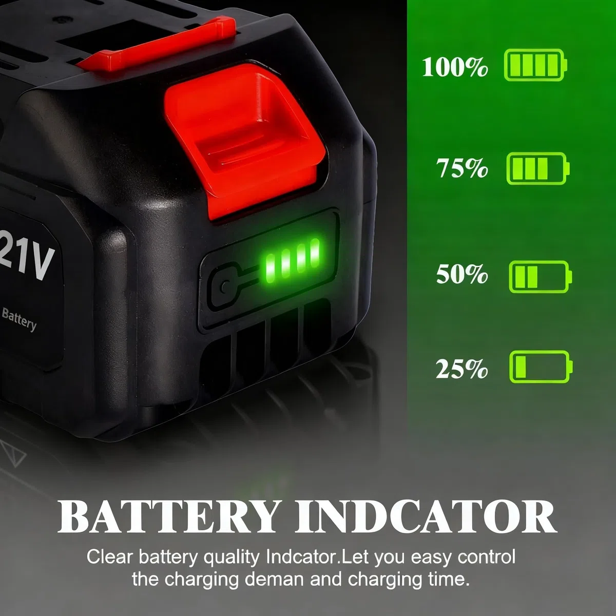 Batteria al litio da 21 V - 4,0 Ah Batteria di ricambio con indicatore LED compatibile con soffiatore per foglie e mini motosega senza fili da 4 pollici/6 pollici