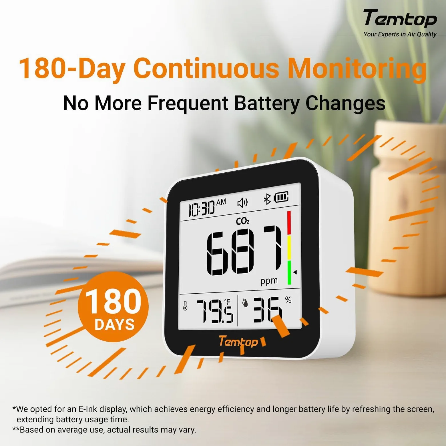 Temtop Misuratore di Qualità dell'Aria con Rilevamento CO2, Bluetooth, Monitoraggio in Tempo Reale, Termoigrometro per Interni C10 2ND