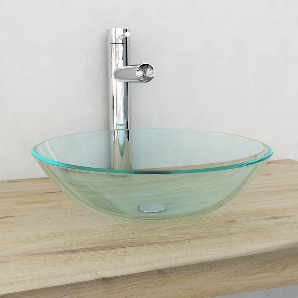 vidaXL Lavabo in Vetro Temprato Bagno Lavanderia 42cm Trasparente Lavandino