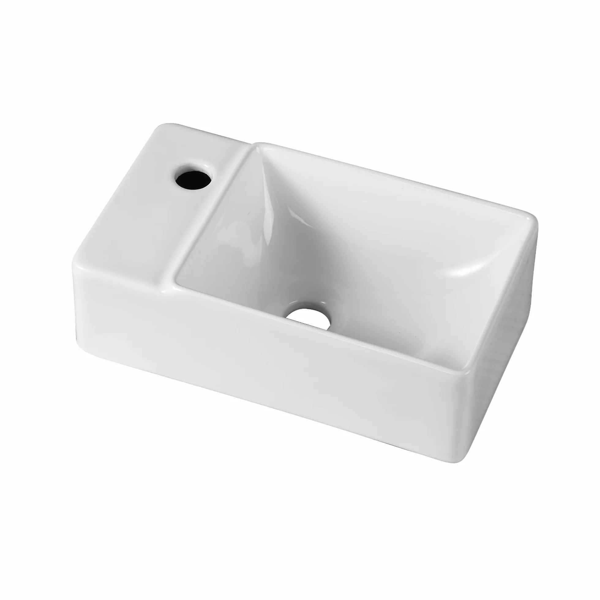 Lavatrice rettangolare compatta in ceramica bianca - Lavabo da appoggio di piccole dimensioni - Design elegante e pratico per piccoli bagni o servizi igienici - 40 x 22 x 13 cm