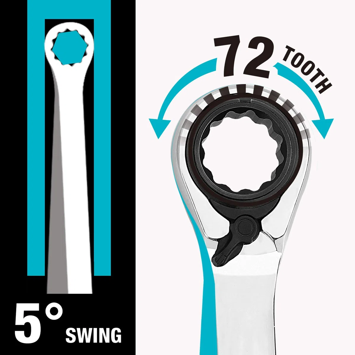 DURATECH Set di 9 chiavi a cricchetto reversibili, set di chiavi combinata con testa fissa e astuccio a rotolo, metriche, 8-19 mm, 12 punti, acciaio Cr-V