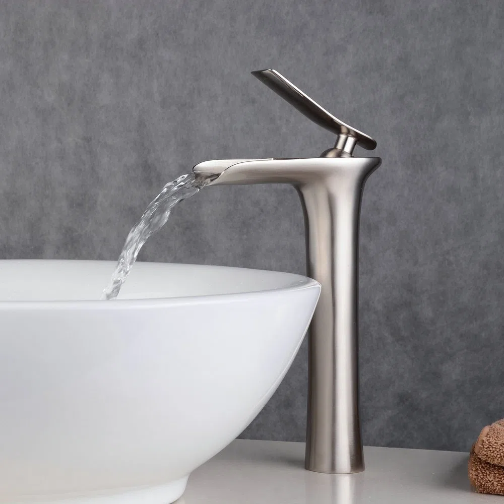 Beelee BL9009NH Miscelatore Rubinetto Bagno Cascata con Corpo alto, Monocomando Rubinetto per lavabo in ottone massiccio, Finitura Nichel Spazzolata
