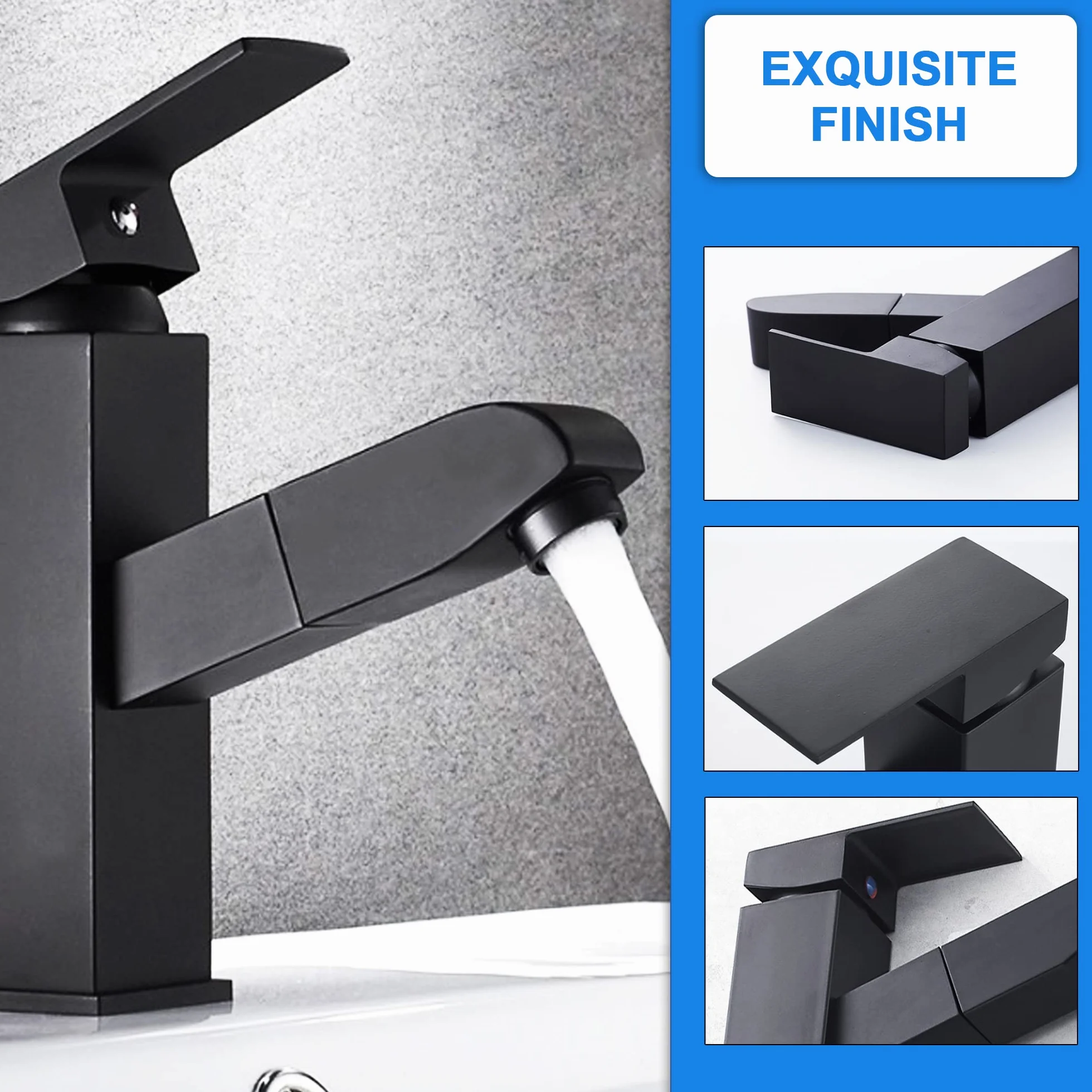 Rubinetto bagno nero con doccetta estraibile acciaio inossidabile acqua calda e fredda con 2 tubi inclusi miscelatore lavabo