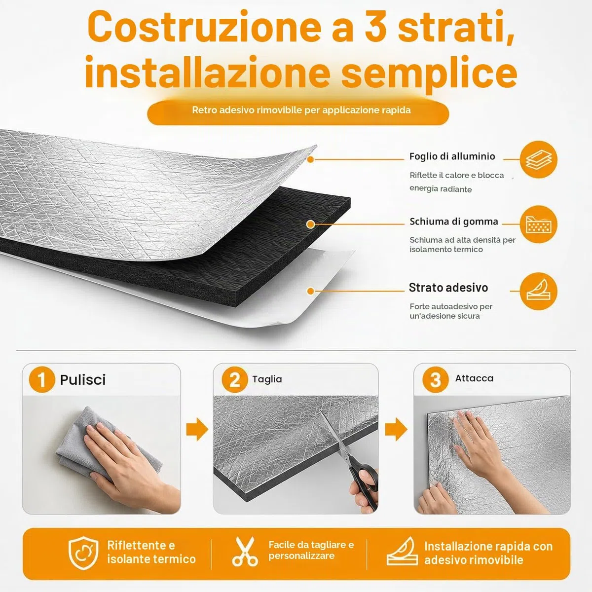 Pannello Isolante Autoadesivo in Alluminio e Gomma, 7 mm, per Loft, Pavimento, Parete, 32 cm x 10 m