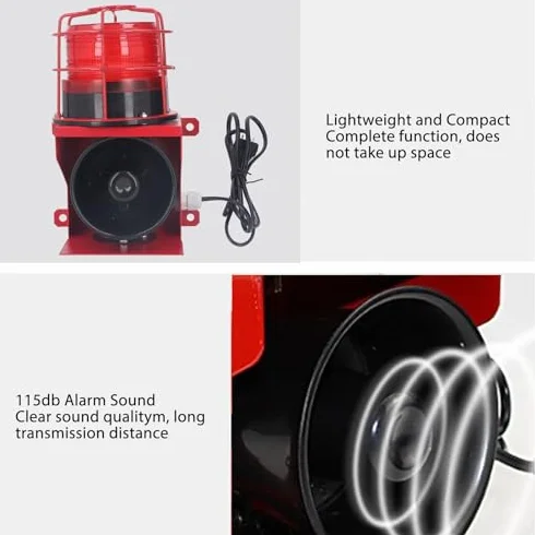 Allarme Sonoro Industriale da 115 DB Protezione IP65 Strobo a LED Montaggio a Parete Luce Stroboscopica di Emergenza Allarme Esterno Adatto per Cantieri Minerari (Spina europea