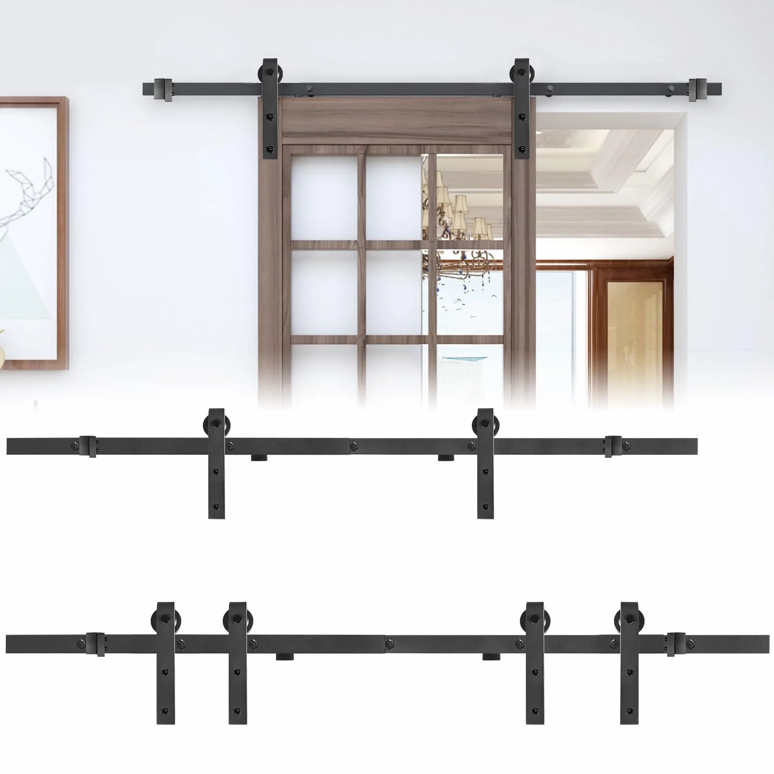 Maniglia per porta scorrevole, 366 cm, con ruote, sistema di porte scorrevoli con design silenzioso, portata fino a 130 kg, per porta in legno, camere, cucina, magazzino