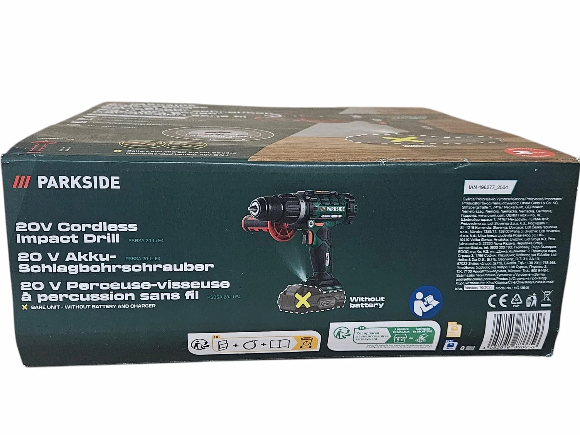 Trapano a percussione a batteria 3-in-1 Parkside PSBSA 20-Li B2 Unità nuda senza batteria o caricabatterie