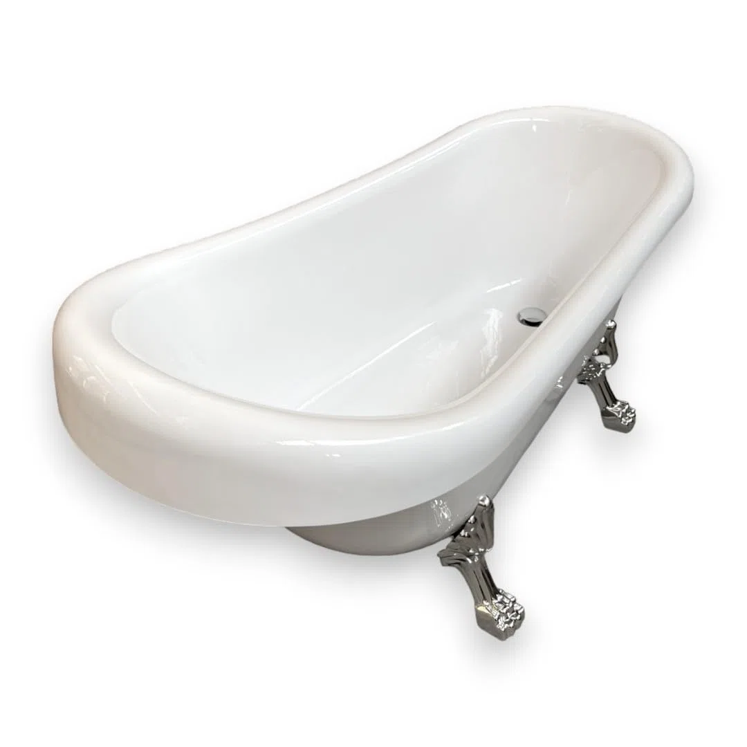 VASCA EPOCA STILE RETRÓ MODELLO MARGHERITA ELISABETTIANA VINTAGE PIEDINI CROMATI ARGENTO BAGNO