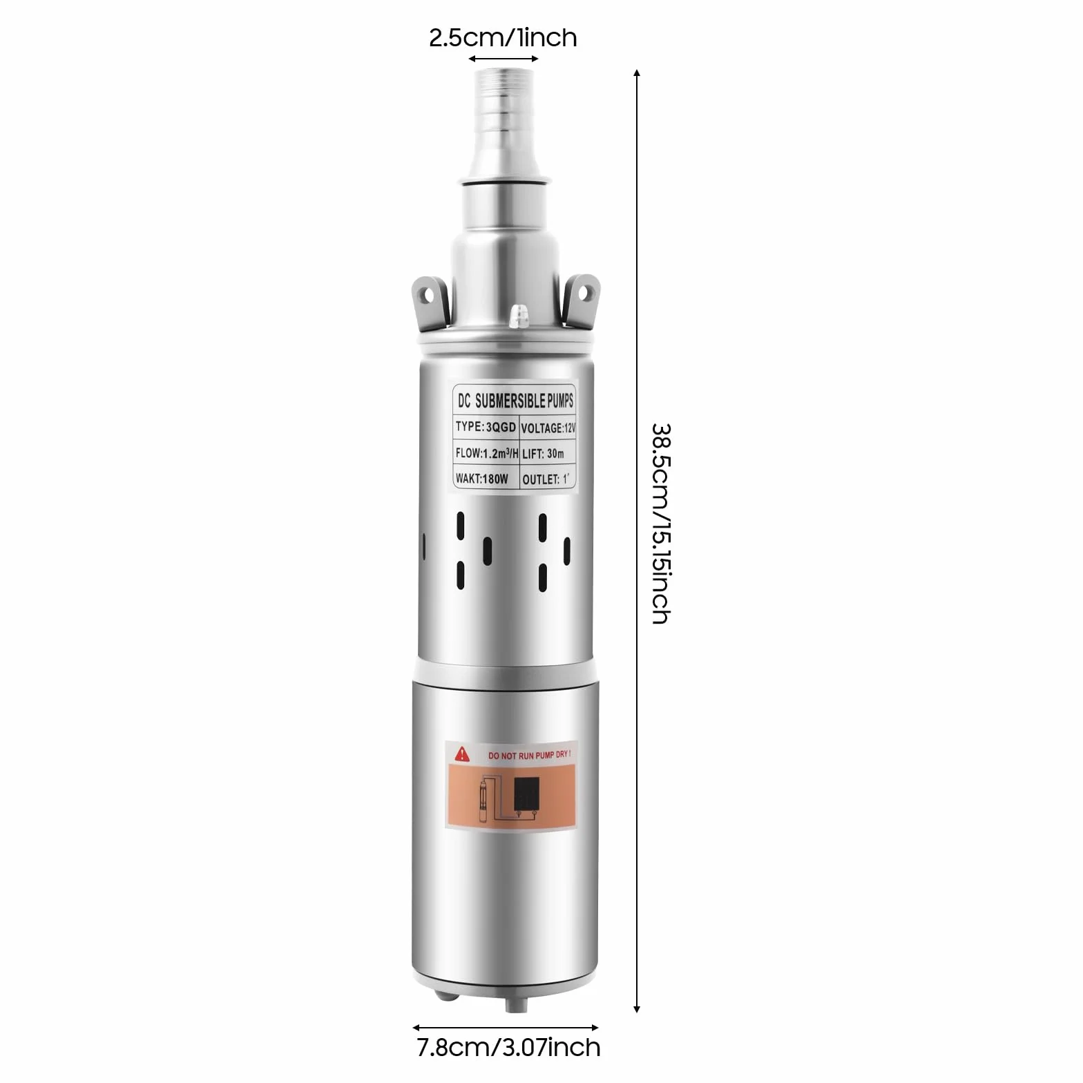 Pompa solare per acqua da 12 V, 180 W, in acciaio inox, pompa per pozzi profondi, 30 m, altezza di erogazione 1,2 m³/h, per irrigazione del giardino, laghetto, fontana, sistema di irrigazione, IP68