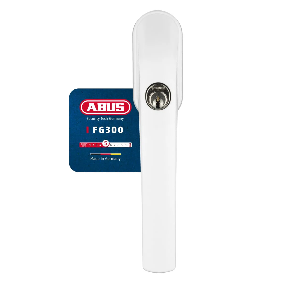 Abus Fg300 Maniglia con Blocco Antifurto, Serratura a Spinta con Cilindro per Finestre, Serratura Multipla, Livello di Sicurezza: 5, 48518, Bianco