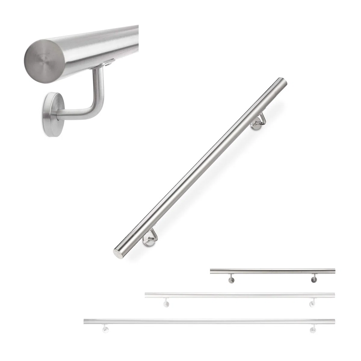 Relaxdays Corrimano, Acciaio Inox 304, Passamano per Ambienti Interni e Esterni, 100 cm, Ø 42 mm, con Supporto, Argento