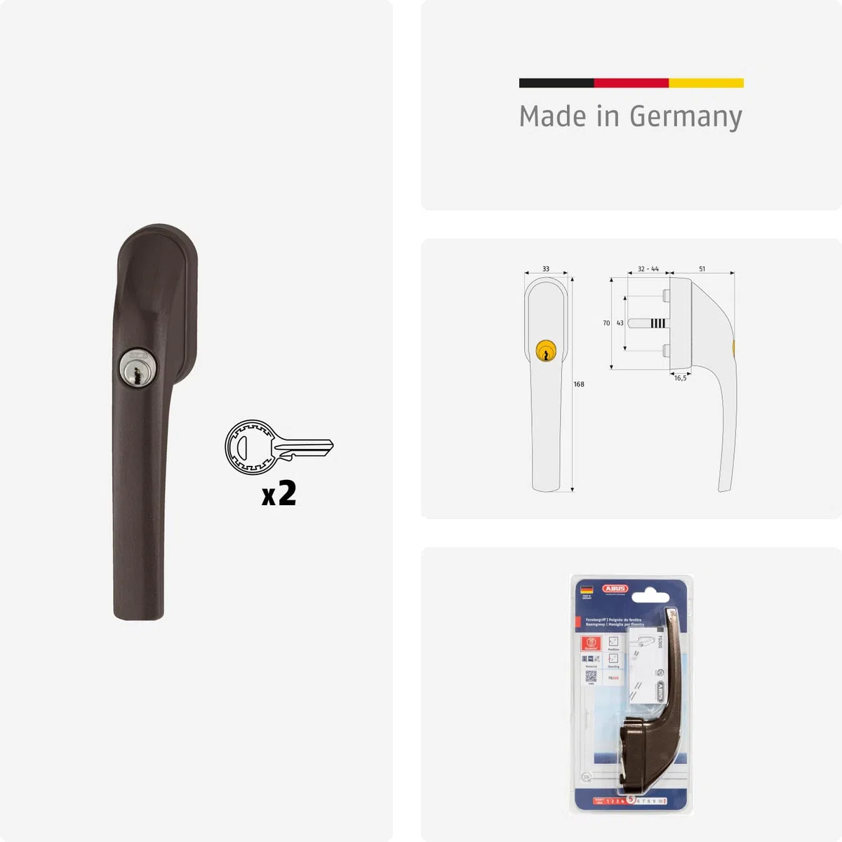 Abus FG300 AL0089 - Maniglia per finestra con serratura, colore: Marrone