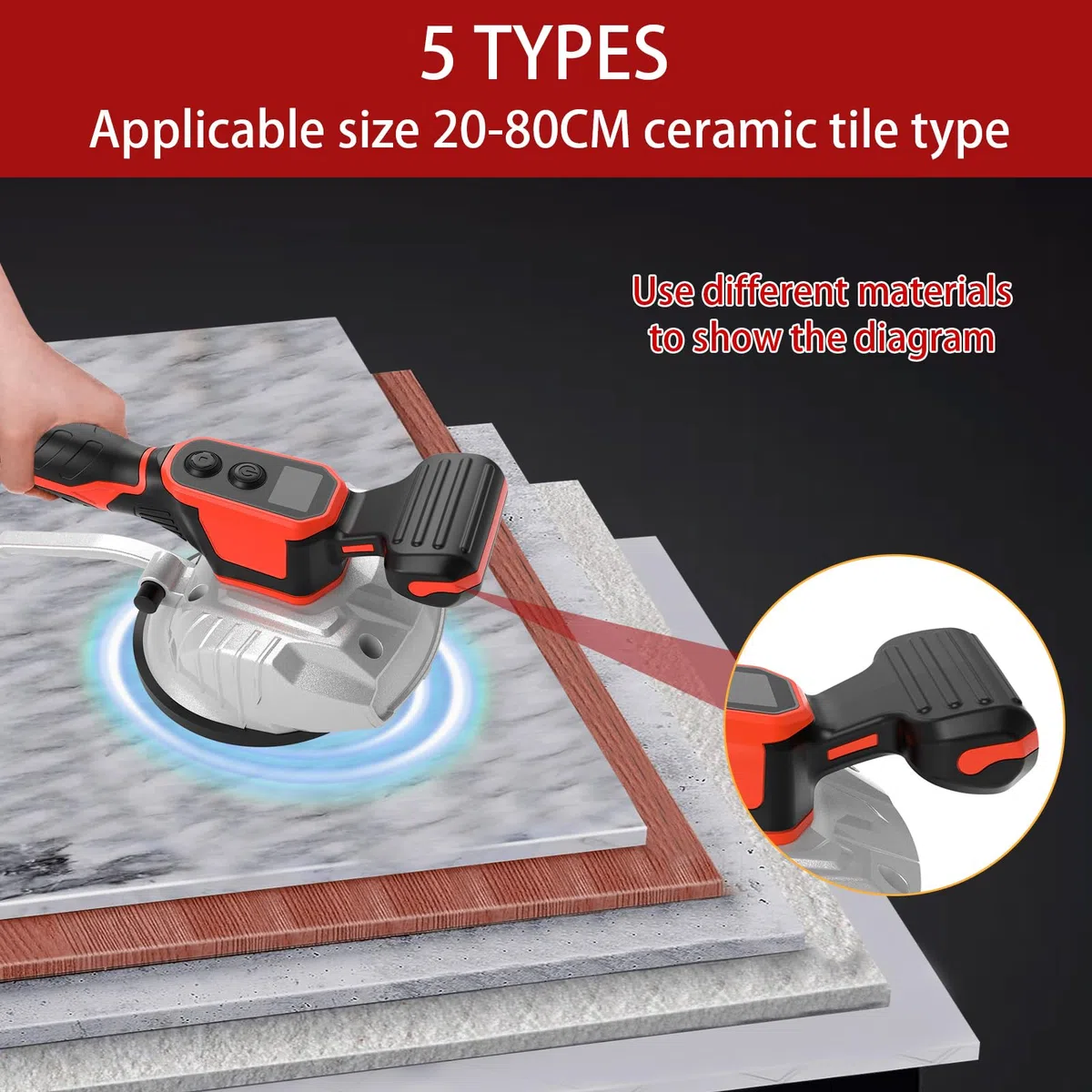 Vibratore Per Piastrelle Compatibile Con Milwaukee 18V Batteria, Vibratore Per Piastrelle Con Ventosa Da 5", 8 Marce, Velocità Regolabile, Capacità Di 60 Kg (Batteria Non Inclusa)