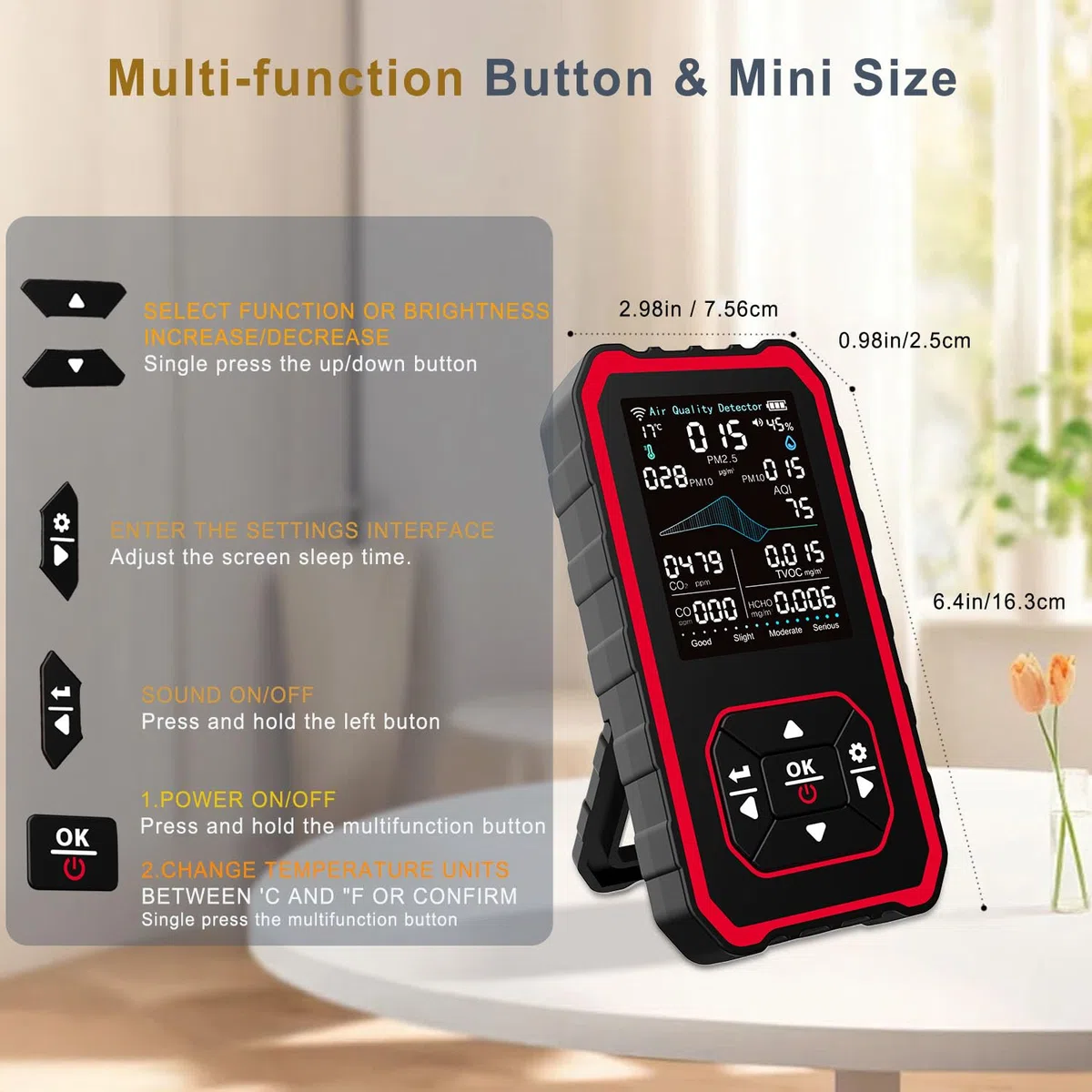 Rilevatore di Qualità dell'Aria Interno 10 in 1, Monitor Digitale con Rilevazione PM2.5 PM10 HCHO TVOC AQI,Sensore di Temperatura e Umidità,Ricarica USB,Portatile per Casa, Ufficio, Viaggi e Grow Tent
