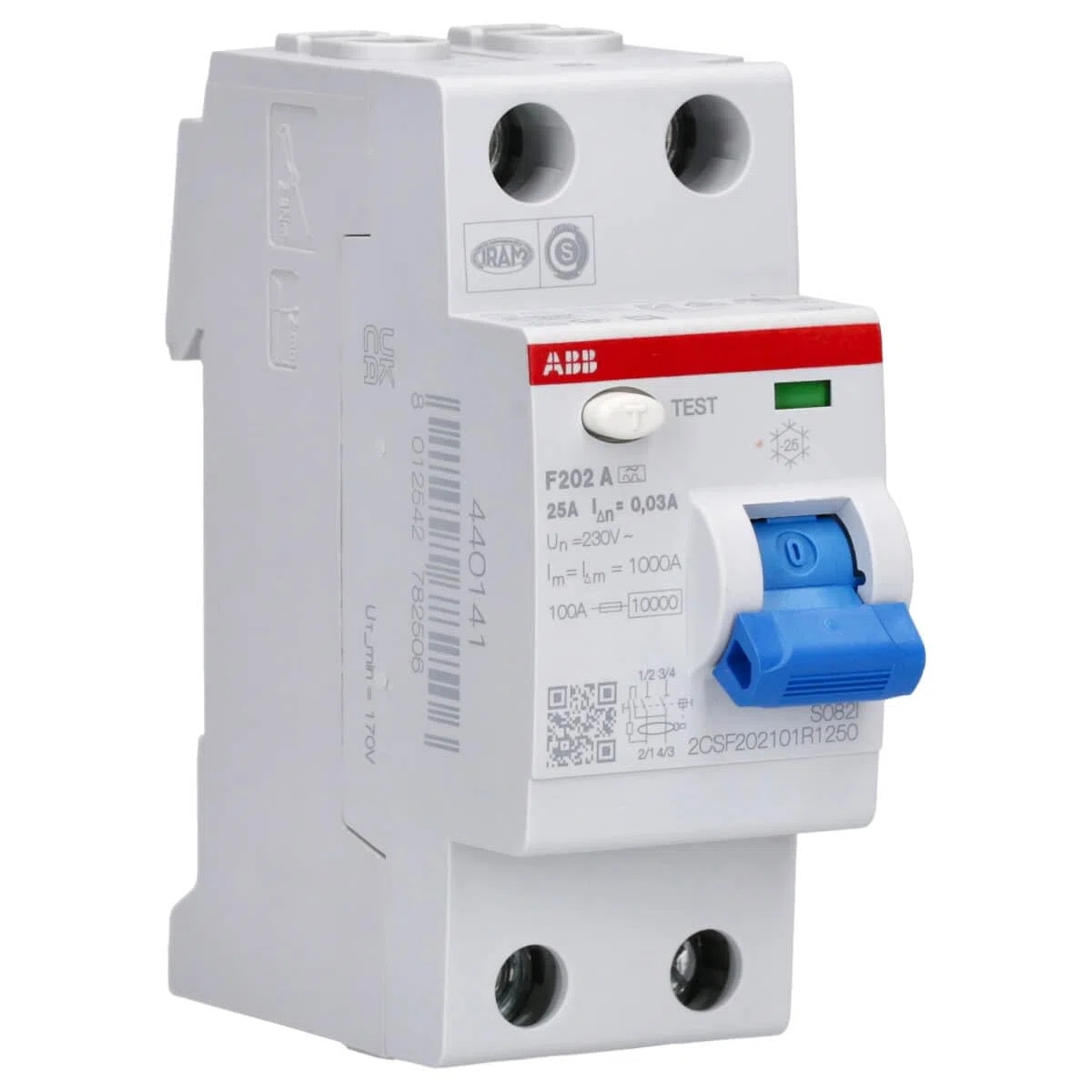 ABB RCD - Interruttore differenziale salvavita, bipolare, da 25 A, corrente differenziale 0,03 A, per corrente d'errore