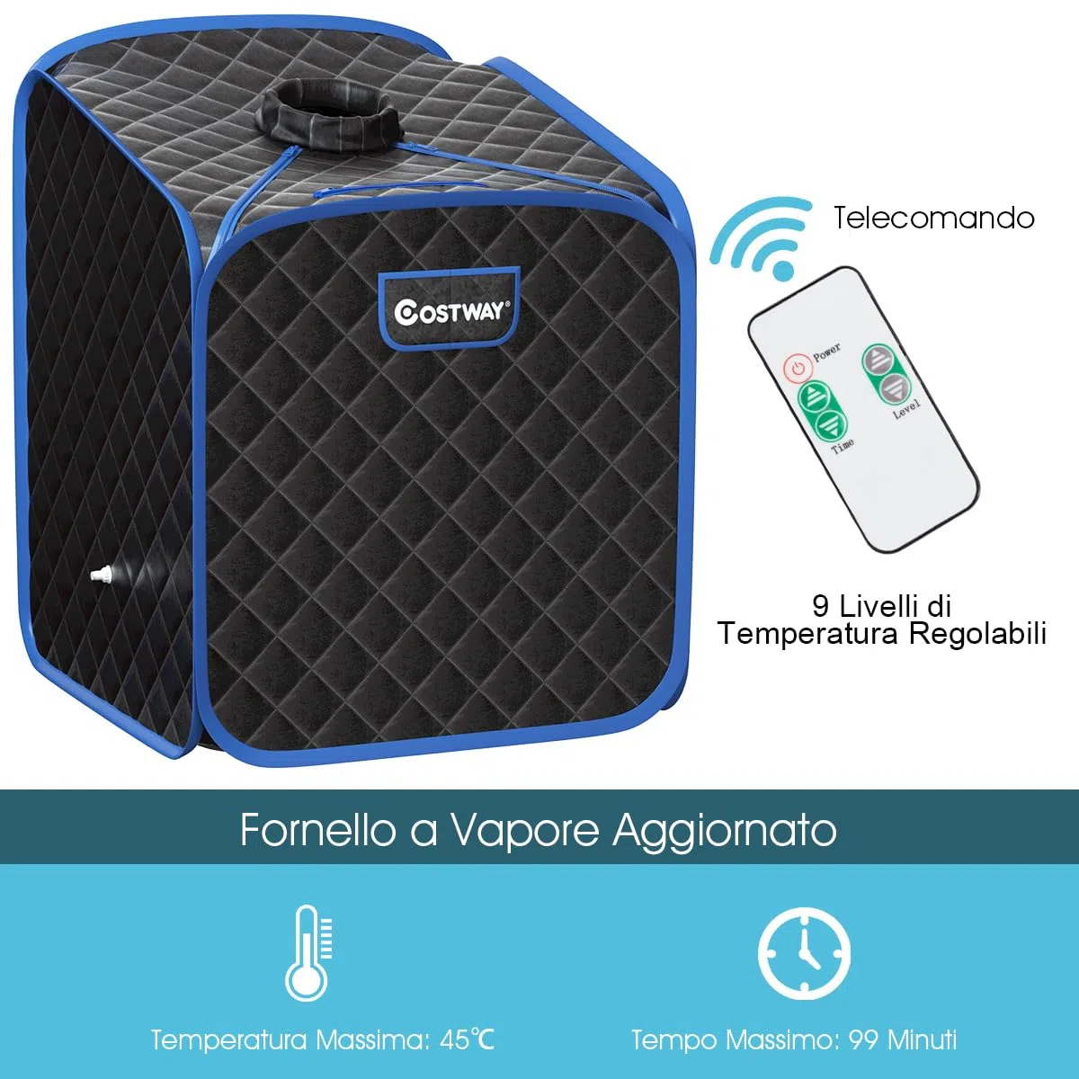 COSTWAY Cabina Sauna a Vapore, Sauna da Casa Portatile con Telecomando, 9 Livelli di Temperatura, Timer 99 Minuti e Sedia Pieghevole, Spa Personale per Casa (Nero)
