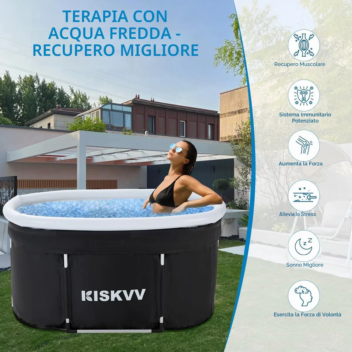 Vasca da Bagno Ovale, 115x55x57cm Vasca da Bagno Pieghevole per Atleti, Vasca di Recupero Ghiaccio Isolata, Vasca Crioterapia Mobile con Coperchio per Esterni Giardino o Doccia Spa (Ice Bath)