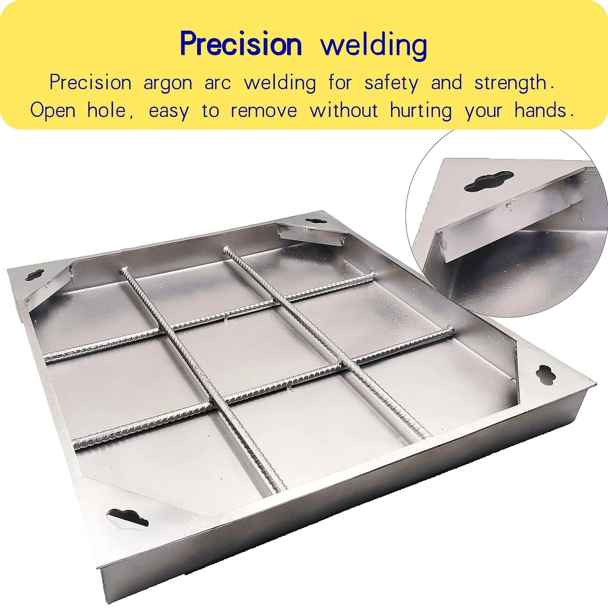 Chiusino a Scomparsa in Acciaio Inox 440x440 mm Luce Netta, Classe B125 Carico Pesante Coperchio Pozzetto con Telaio, Botola Ispezione Pavimentabile per Vialetti, Totale 500x500x50 mm