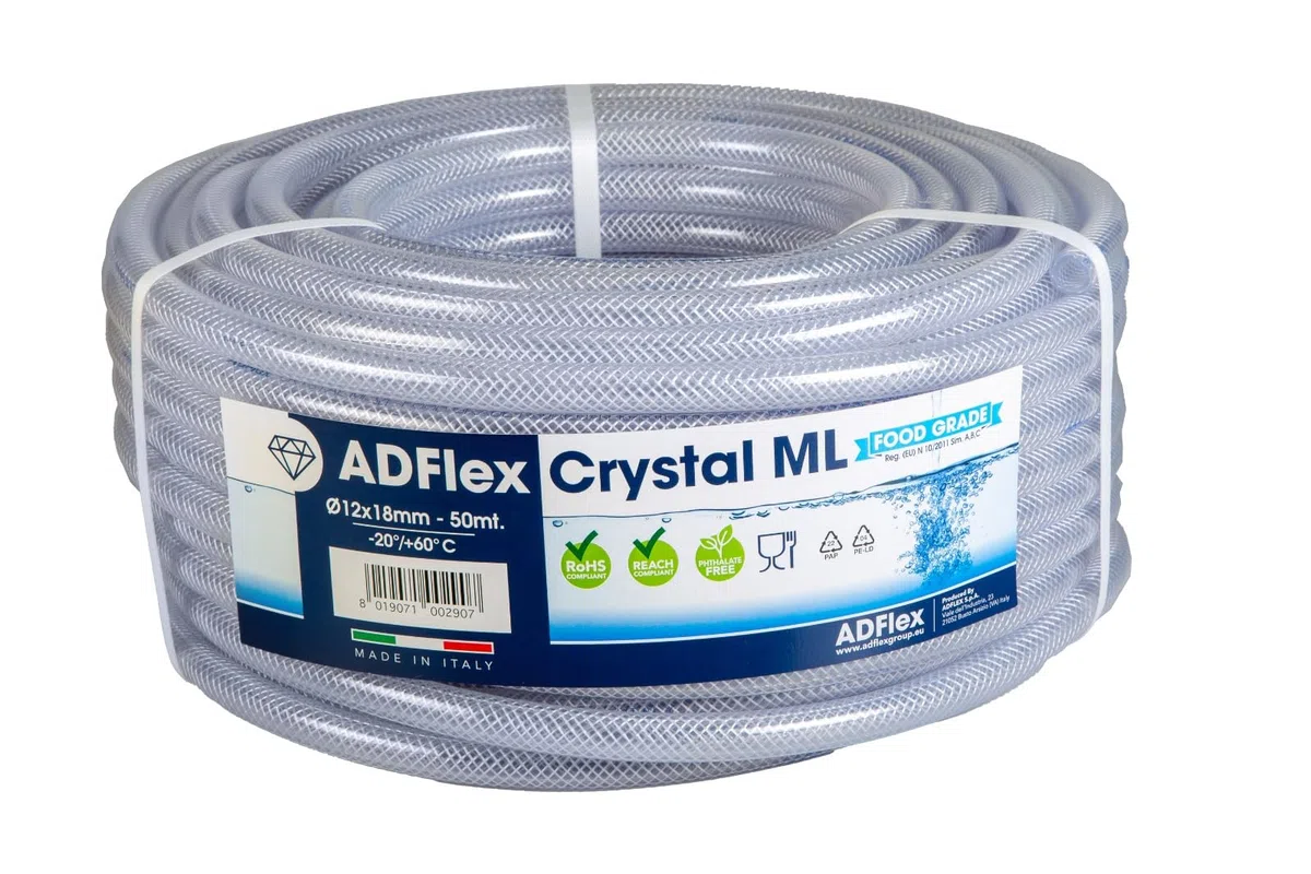 Tubo in PVC trasparente Crystal Retex ML 12x18 m 50 Rinforzato, Ultra Resistenza, Qualità Alimentare, passaggio aria, aria compressa, passaggio liquidi, acqua potabile, irrigazione