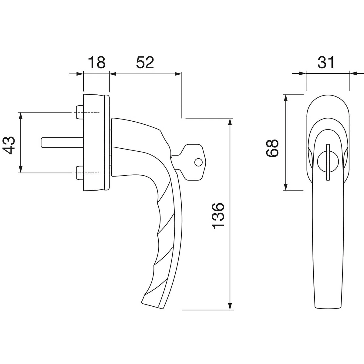 Hoppe Maniglia per finestra Atlanta con Sper rzyli nder, effetto acciaio INOX sperrbar chiave quadrata, 1 pezzi, 10763941