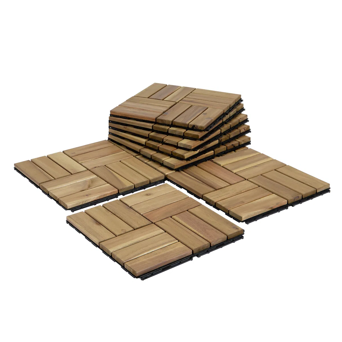 VICTORY RELAX Piastrelle ad incastro per pavimenti in legno di acacia, 9 pezzi, 12 doghe in rovere bianco, impermeabili, decorazione per interni ed esterni, per balcone, giardino, terrazza (31 x 31 x