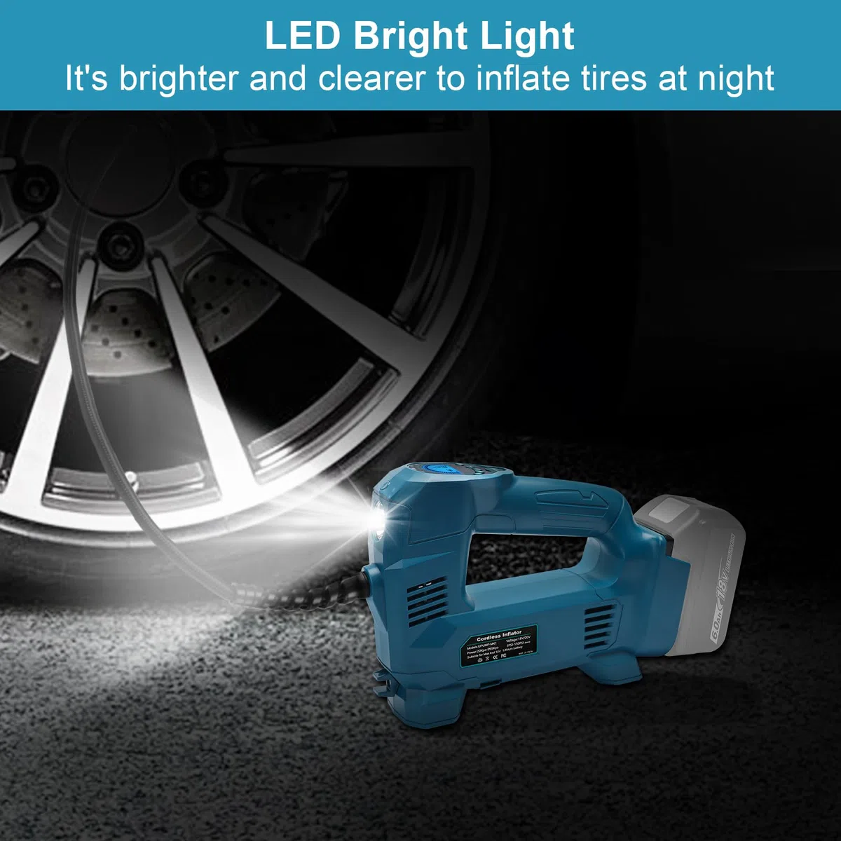 QUPERR Compressore d'aria portatile compatibile con batterie Makita 18V, Gonfiatore elettrico fino a 10,3 bar con luce LED e arresto automatico per auto, moto, bici, palloni (senza batteria)