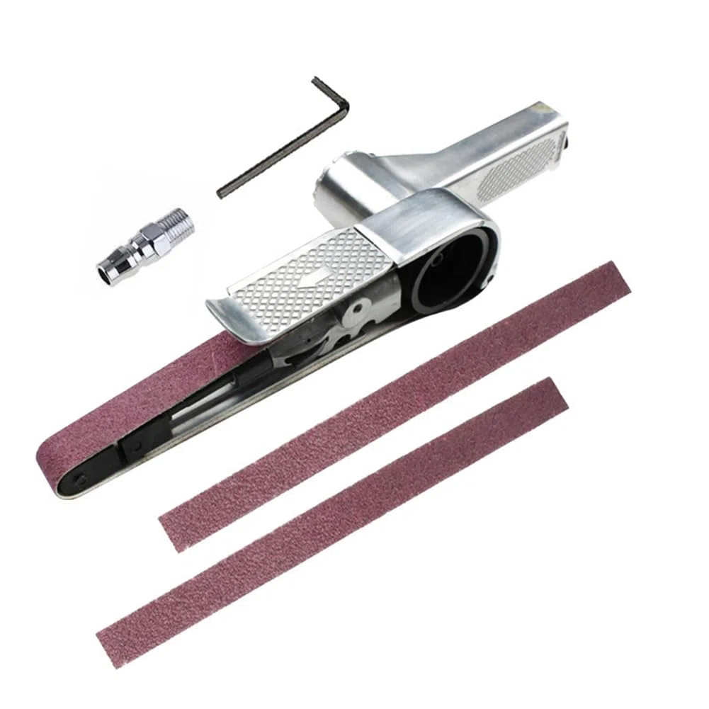 Mini levigatrice a nastro pneumatica, strumento per smerigliatrice angolare portatile per levigatura in legno e metallo (520 x 20 mm)