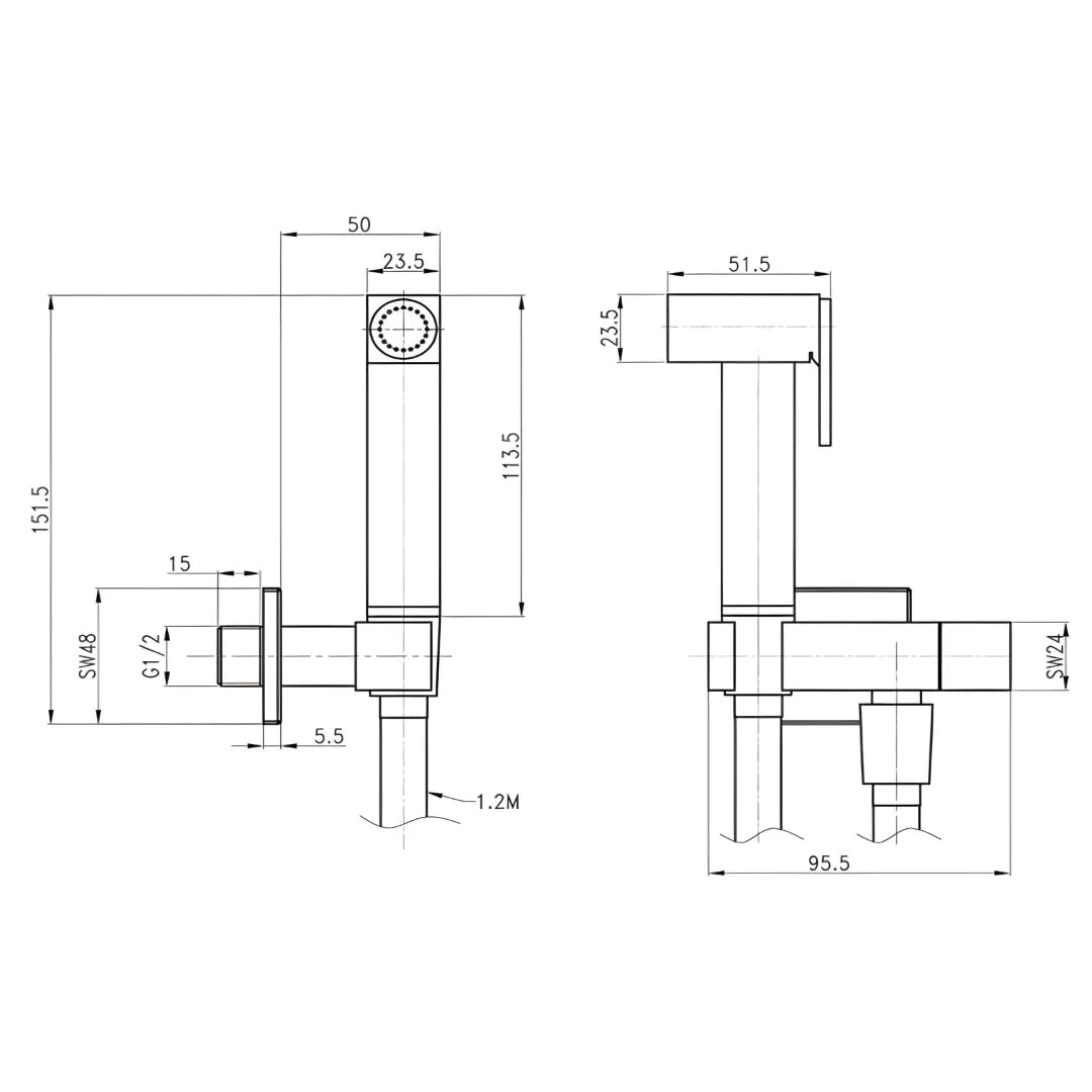 Kit Idroscopino Wc Doccetta Ottone Portatile Shut-Off Monogetto Azionamento a Leva (1, Bianco Opaco Quadro)