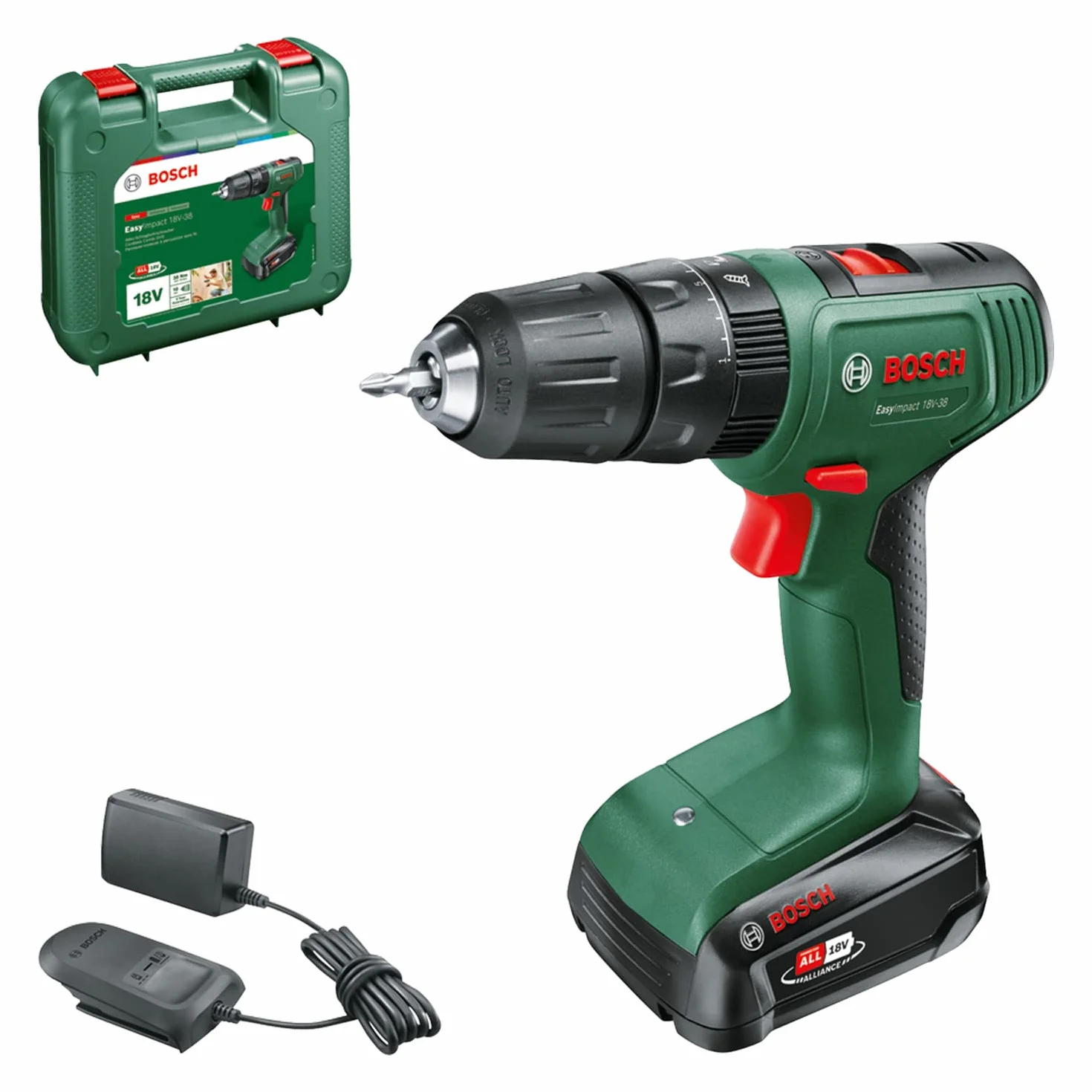 Bosch Trapano con percussione a batteria EasyImpact 18V-38 (1 batteria da 2,5 Ah; sistema 18 volt; in custodia per il trasporto)